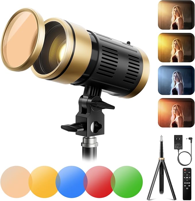 NiceVeedi 20W 5-Color Spotlight for Photography with 87” Tripod, 2800K-6500K Zoomable Photography Lighting with Remote & Cooling System, Hair Spotlight for Streaming, Video, Content Creators