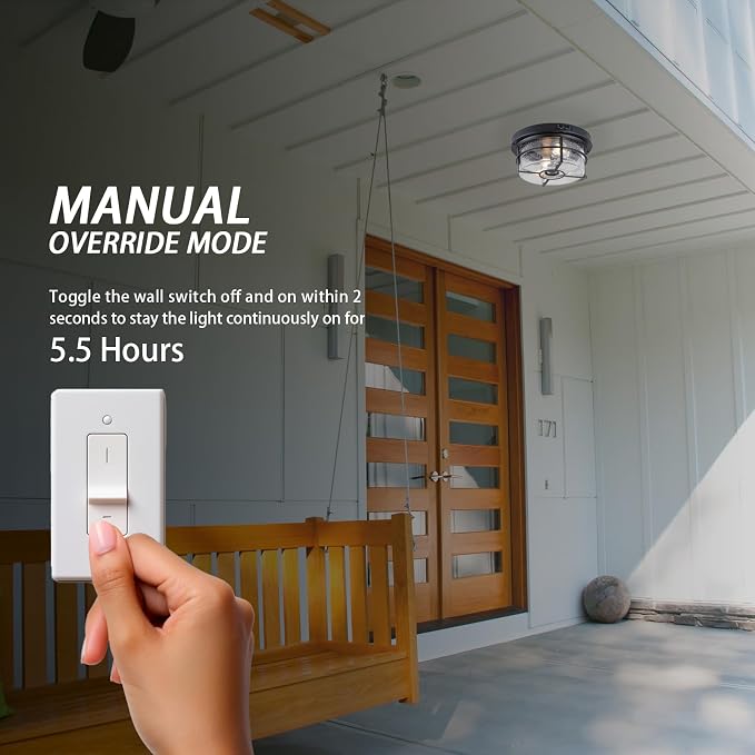 CALOKES Motion Sensor Outdoor Flush Mount Ceiling Light - Sleek Round Exterior with Seeded Clear Glass - Perfect for Front Porch, Garage, Entryway