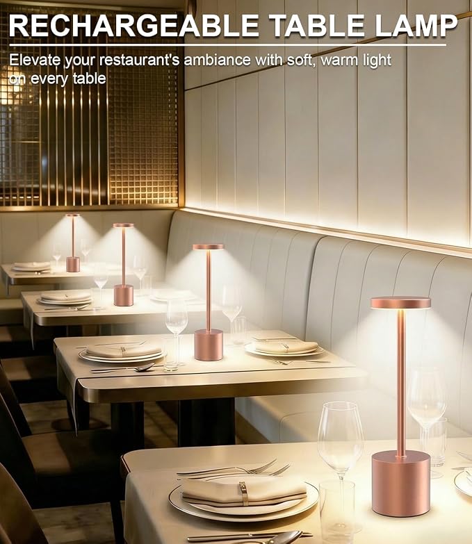 Cordless Table Lamps Rechargeable Set of 2, Portable LED Desk Lamp, 5000mAh Battery Powered Wireless Table Light - 3 Color Dimmable Lighting for Restaurant Dining Patio Outdoor Bedroom(Rose Gold)
