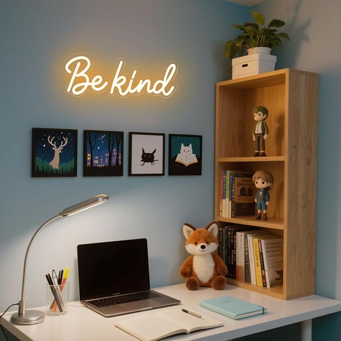 Be Kind Neon Sign Dimmable Classroom Neon Sign Warm White Wall Decor | USB Powered LED Be Kind Light for Bedroom Kids Room Dorm Office Bookstore Boutique and Shop Decoration Teen Room Study Space
