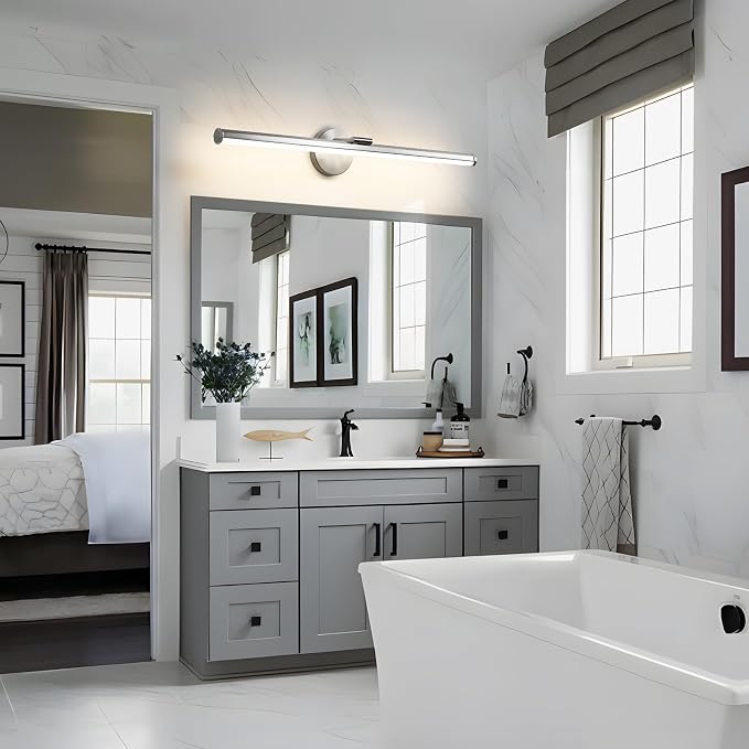 KAISITE Bathroom Light Fixture Over Mirror 30IN Brushed Nickel LED Vanity Light 24W 3000K Dimmable Modern Bathroom Wall Mount Lighting Fixture Rotatable Bath Vanity Light Bar