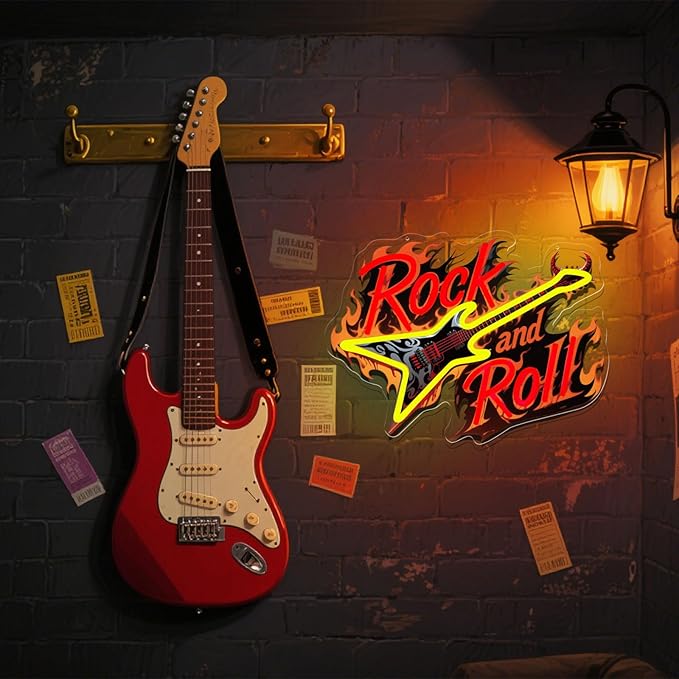 Guitar Rock Roll Neon Sign Music Guitar Neon Light Dimmable Led Music Sign for Wall Decor Guitar Gifts for Bar Live Vocal Recital Concert Classroom Man Cave