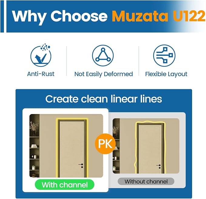 Muzata 12 Pack 16.5" Square Aluminum Rope Light Track U122 | Fits 6mm Rectangle Rope Lights, Durable Aluminum Protection, Improved Heat Dissipation, Versatile Lighting Applications