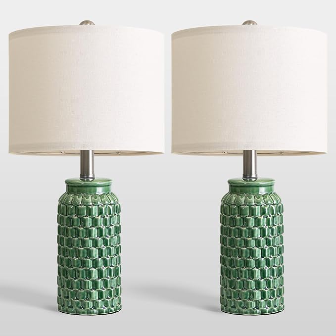USumkky 20.5" Ceramic Table Lamps Set of 2 - Modern Farmhouse & Boho Style, Bedside Nightstand Lamps for Bedroom, Living Room End Table Lamps, Small Desk Lamp(Green)
