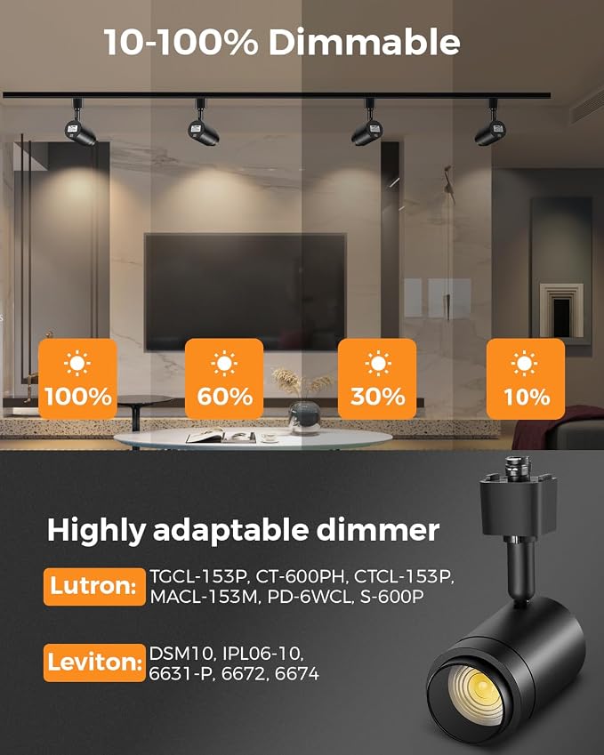 Zoomable 8-Light LED Track Lighting Kit with 6.6FT H Track Lighting Rail & Floating Canopy Connector, Modern Kitchen Track Lighting Fixtures Ceiling Spotlight, 12W Track Heads 4000K Black