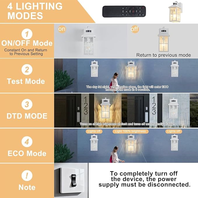Porch Light with GFCI Outlet with Remote | Dusk to Dawn Motion Sensor Outdoor Light, Upgraded 4 Lighting Modes Exterior Fixture Outside Lights for House Patio Garage