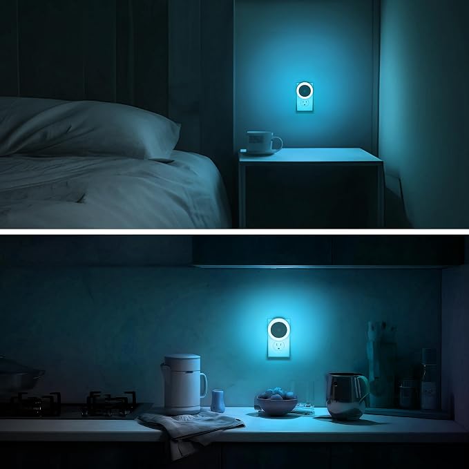 Azure Blue Night Light, Night Lights Plug into Wall [4Pack] | Nightlight with Light Sensors, LED NightLight for Kids Room,Bathroom Night Light, Stair Lights, Hallway Light