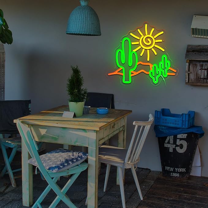 Desert Sunset Neon Sign for Wall Decor Dimmable Cactus Led Sign for Bedroom Western Neon Light for Game Room Living Room Hotel Office Man Cave Bar Club Party Home Decoration