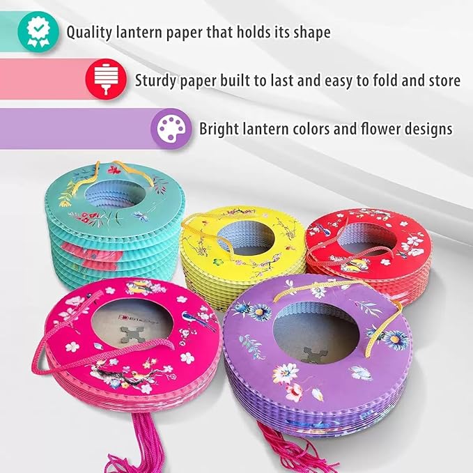 Set of 5 Paper Lanterns with Vibrant LED Lights, Hanging Paper Lanterns 6.4inches Variety Color Decoration for Birthday Wedding Shower Party New Year Classromm Decor