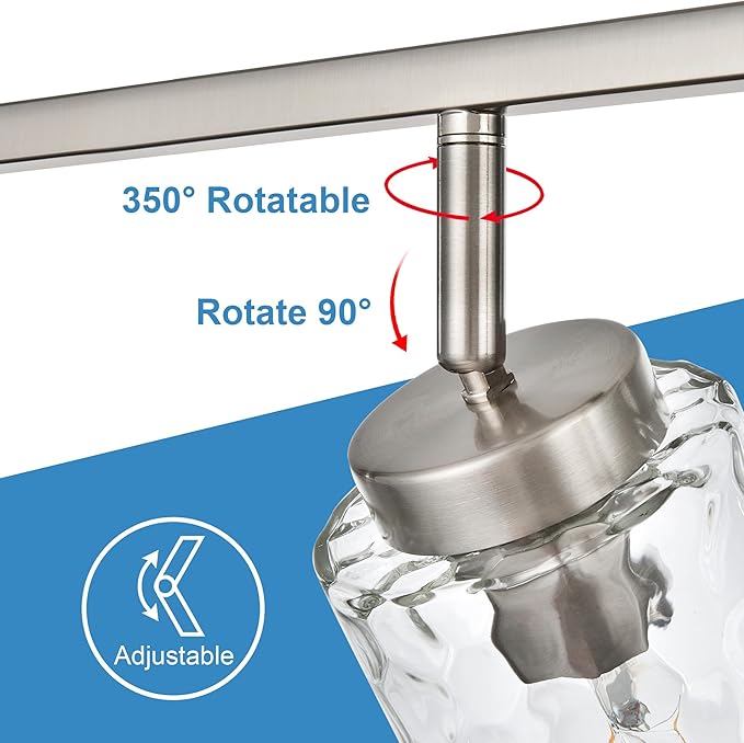 5-Light Industrial Bathroom Vanity Lights, Brushed Nickel Track Lighting Wall Mount or Ceiling Rotatable Track Head Metal Vanity Lighting Fixtures for Bathroom Hallway, Clear Hammered Shade