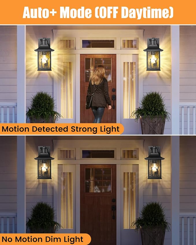 Motion Sensor Outdoor Wall Light Dusk to Dawn Porch Light Wall Mount Outdoor Light Fixture, Lantern Outdoor Wall Sconce Exterior Light for House Garage Entryway, Anti-Rust 100% Aluminum ETL Listed | Outdoor Light Fixture Lantern Outdoor Wall Sconce Ext...