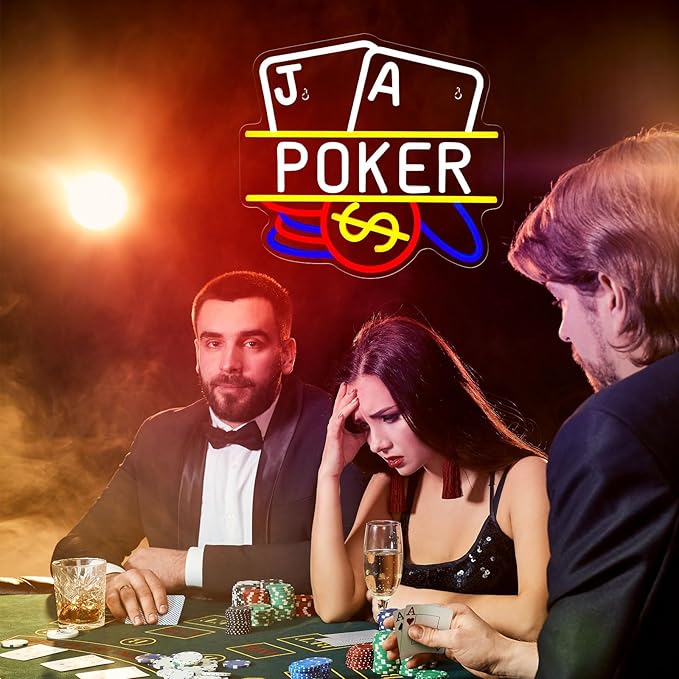 Poker Neon Sign, Playing Cards LED Neon Light for Wall Decor Dimmable Casino Neon Lights for Man Cave, Bar, Bedroom, Hotel, Game Room, Casino Party Decorations Gift