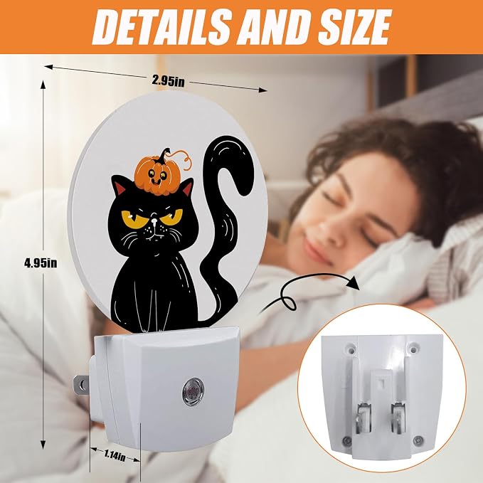 Black Cat Night Light,Halloween Pumpkins Nightlight Plug into Wall LED Lamp Auto Sensor Dusk to Dawn for Bedrooms/Kitchens/Toilets/Corridors,Energy-Saving