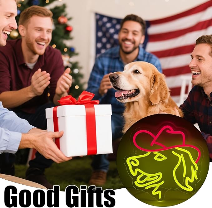 Golden Retriever Neon Sign Cute Dog with Cowboy Hat LED Light Signs Retro LED Signs Red and Yellow Neon Sign for Bedroom Home Wall Decor Western Birthday Wedding Party Decorations Dog Lovers Gifts