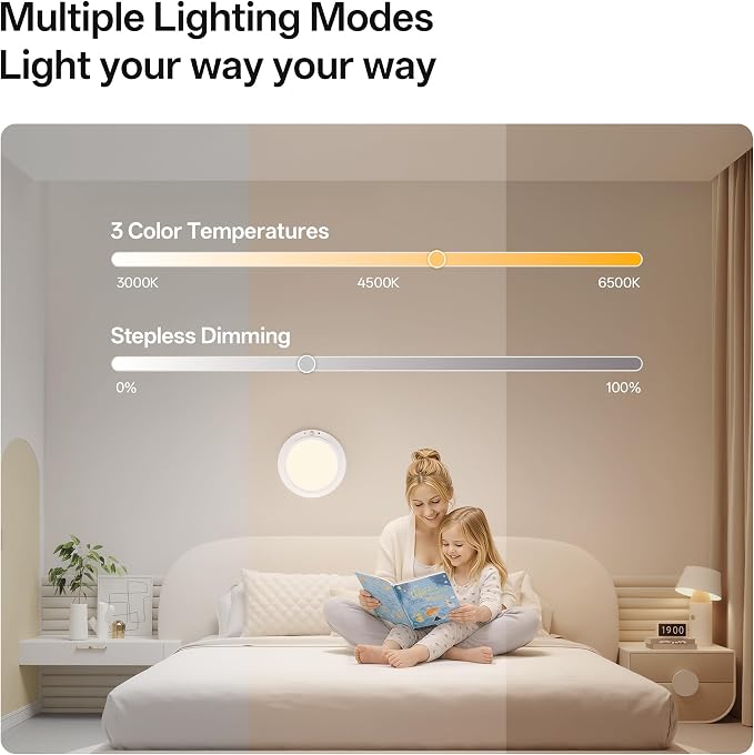 Homelist 12000mAh Rechargeable Magnetic Ceiling Light with Remote, 2 Pack | Shower Lights for Inside, Battery Operated Motion Sensor Ceiling Light for Renters Closet, Stairs, 3 Color Temperatures