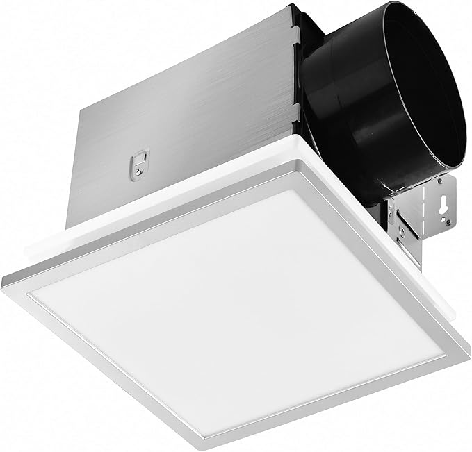 Tech Drive Modern Nickel Bathroom Exhaust Fan with Light - 150 CFM, 1000lm Dimmable 5CCT LED Light with Night Light Selectable, 6-Inch Duct Quiet 1.5sone, Decorative Nickel Trim, Easy to Install