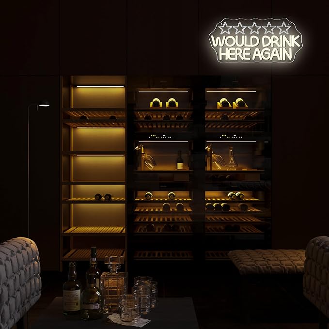 Would Drink Here Again Neon Sign, Dimmable Neon light Funny 5 Star LED Bar Wall Light Drinking Bar Light Sign for Beer Pub Restaurant Cafe Lounge Decor Gift(14.1 * 6.7in)