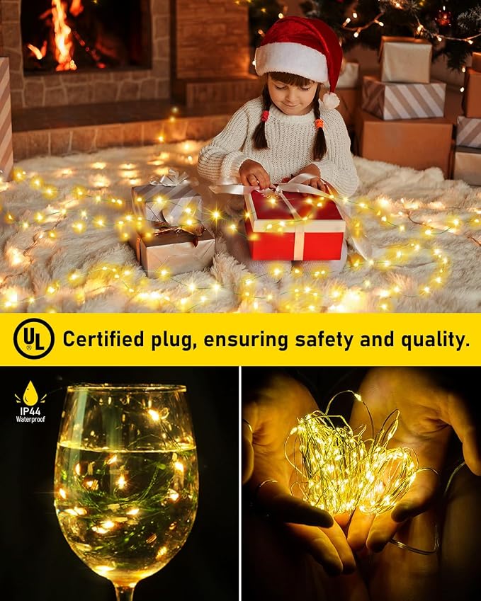 KNONEW 400FT 1200LED Green Wire Outdoor Fairy Lights Plug in Warm White | Timer,Memory,Dimmable,Remote,Waterproof,Green Wire,Invisible in Greenery,for Garden,Wedding,Party, Indoor/Outdoor, Christmas