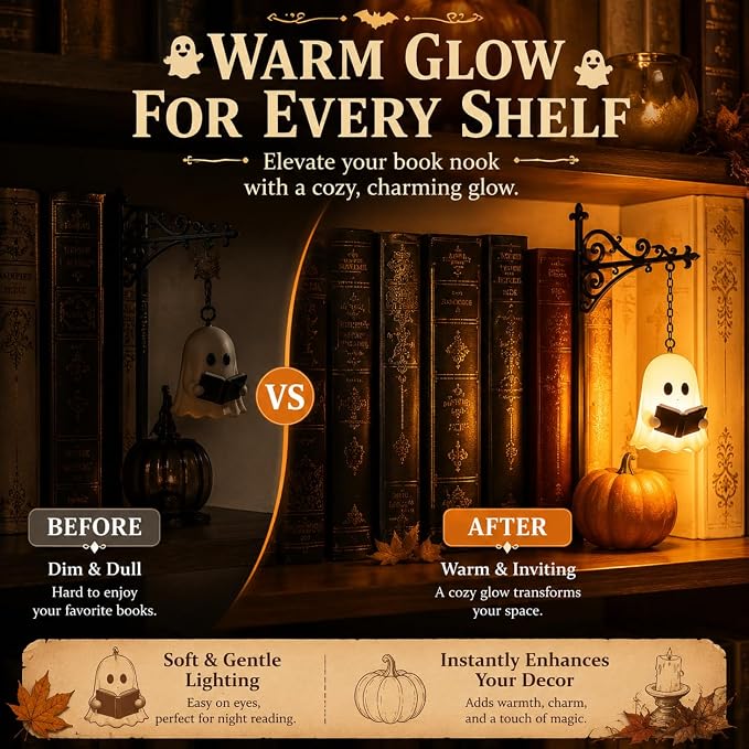 Library Lantern-Decorative Bookshelf Lighting, Reading Nook LED Nightlight, Metal Bookcase Lamps, Vintage Table Desk Luminaires, Studious Home Room Ornament (E-1Pc)