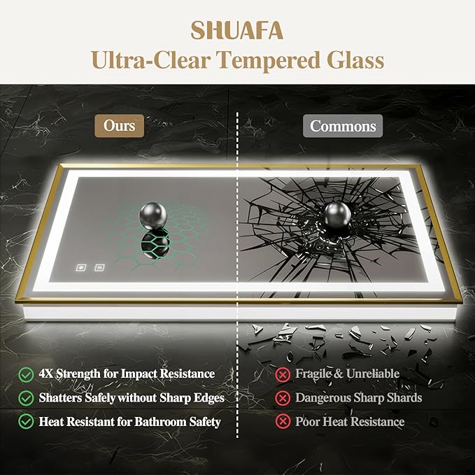 36X36 Inch LED Bathroom Mirror with Lights, Gold Frame Frontlit+ Backlit Bathroom Vanity Mirror for Wall, Ultra-Clear Tempered Glass, Shatter-Proof, Anti-Fog and Memory Function, ETL Listed