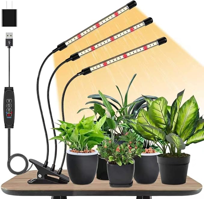 Plant Lights for Indoor Growing, Full Spectrum Clip Grow Lamps | 10 Feet Cables for Seeding Blooming and Fruiting, Auto On Off Timing 3/9/12Hrs