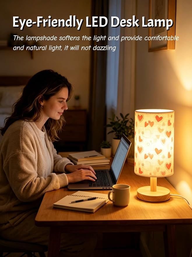 Heart Shaped Kids LED Table Lamp for Bedroom Womens Girls Bedside Lamps,3-Way Dimmable Love Heart Nightstand Night Light,Cute Boho Desk Lamp for Home Nursery Decor,Romantic Love Gifts for Women Girl