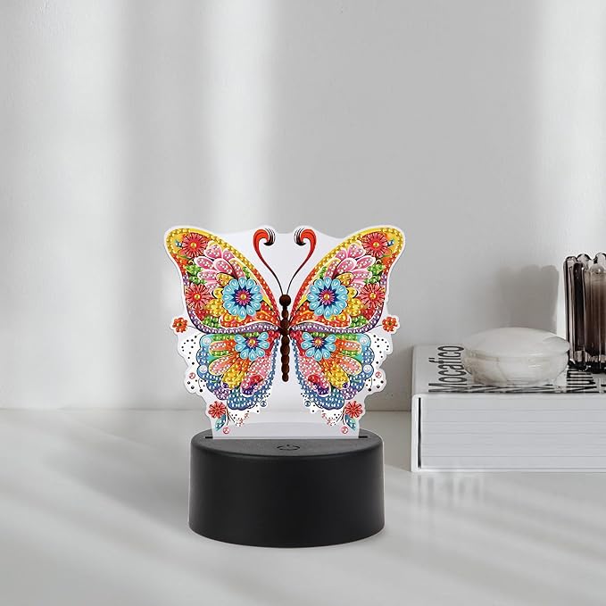 JISHSHAY Diamond Painting Night Light Diamond Art Table Lamps Gem Art LED Lights Gem Painting Desk Lamp Mosaic Kits for Adults DIY Kits for Adults Paint by Numbers Special Shaped Butterfly