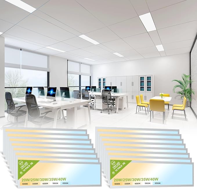 YXL 16 Pack 1x4 LED Flat Panel Light Drop Ceiling Light Fixture, 5200LM, 5CCT LED Drop Ceiling Office Light, 40W/35W/30W/25W/20W Selectable,6500K/5000K/4000K/3500K/3000K,Dimmable 0-10V,ETL