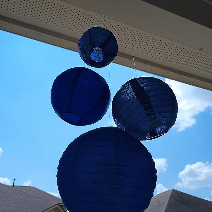 16 Pack Navy Blue Paper Lanterns with Lights Included 6" /8" /10" /12" Hanging Decorative Chinese Paper Lantern for Wedding DIY Graffiti Baby Shower Birthday Party Decorations