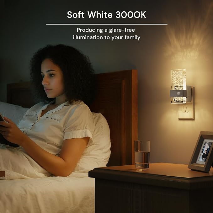 L LOHAS LED Motion Sensor Night Light, Night Light Plug Into Wall 2 Pack | Silver Nightlight, Motion Activated and Dusk to Dawn Sensor, 0-100LM Dimmable, Warm White Nightlights for Bathroom, Hallway