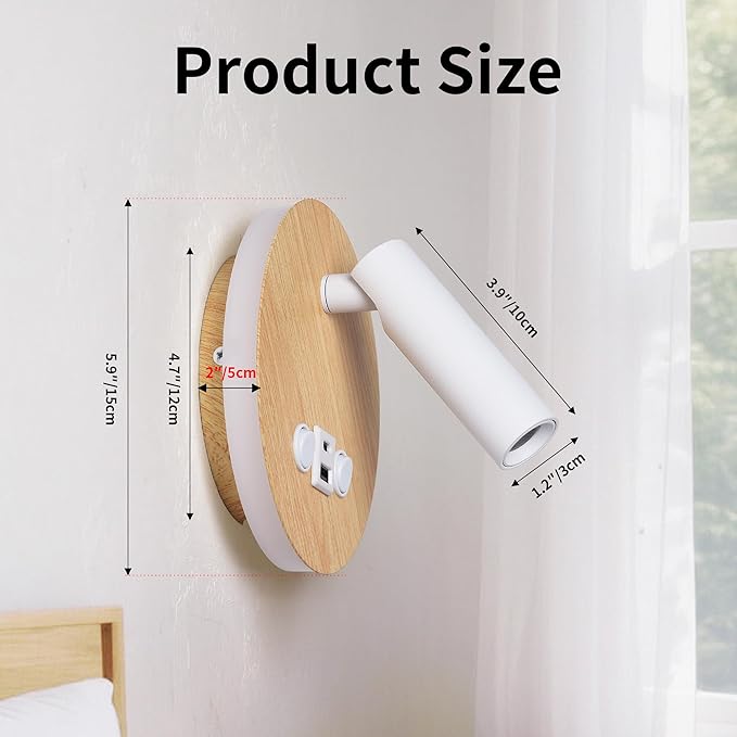 Modern Minimalist LED Wall Sconce,Hardwired 2-Light Reading Backlight,Dual Light Control (3W/240lm+6W/480lm), Swing Arm Wall Light Fixtures for Bedroom/Bedside（Wood Grain）