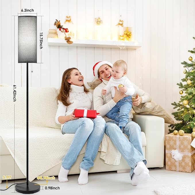 Floor Lamp for Living Room, 3 Color Temperature Modern Standing Lamps, Minimalist Floor Lights for Bedroom, Office, Reading,Black