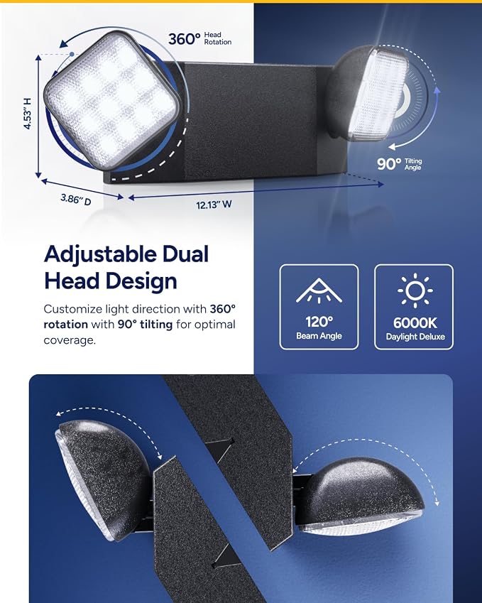 Sunco 24 Pack LED Emergency Lights, Commercial Lighting for Business, Power Outages, Offices, with Backup Battery (90 Minutes), Wall Mount, Hard Wired, Black, 120-277V, Fire Resistant (94V-0) UL.