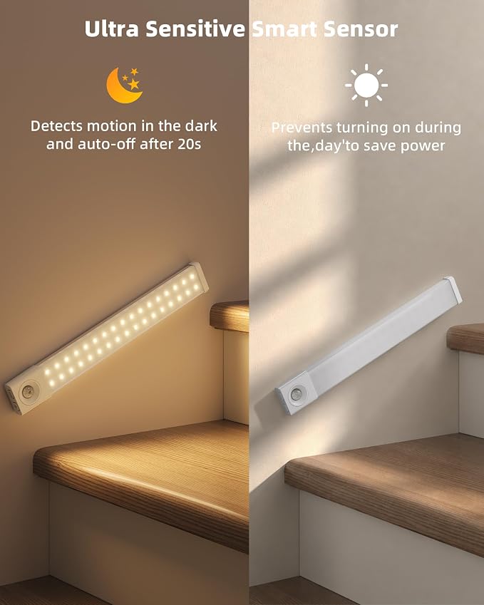 EZVALO Under Cabinet Lighting with Charging Station, 11.8'' Motion Sensor Light Indoor, 1500mAh Rechargeable LED Light, 3 Color Temperatures, Dimmable Counter Lights for Kitchen, Closet, Stair (3Pack)