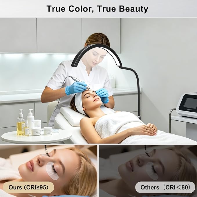 Professional Half Moon LED Desk Light for Nail Techs & Artists – Flexible Gooseneck Lamp with Clamp, 5 Color Modes & 5 Brightness Levels for Manicure, Tattoo, Beauty Work