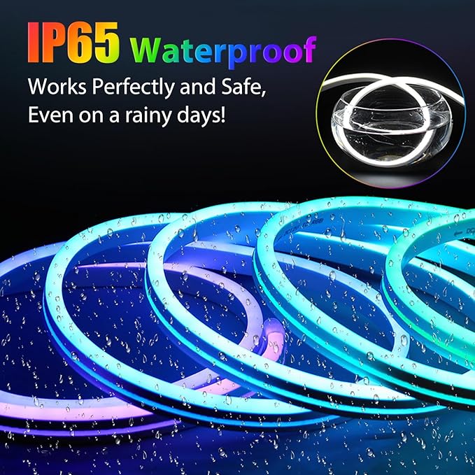 65.6ft RGB Neon Rope Light, Commerial Grade Waterproof RGB Neon Rope Lights with Remote, 110V 120V Plug-in Neon Strip Lights with Dimmable Power Adapter for Outdoor,Indoor Using