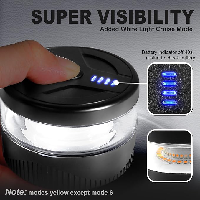 Agrieyes USB-C Wireless Beacon Light, 32 LED Rechargeable Strobe Lights with Magnetic, Mini Amber Flashing Warning Emergency Safety Lights for Trucks Vehicles Tractor, Portable Waterproof