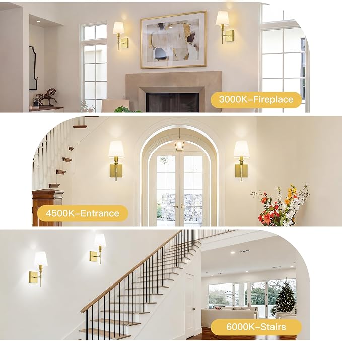 Hardwired Gold Wall Sconces Set of Two, Rustic Bathroom Vanity Lights with White Fabric Shades, Vintage Light Fixtures Convertible Height Wall Light for Living Room Bedroom,Farmhouse,E12 Base