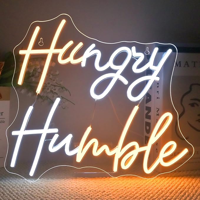 WLHOPE Hungry Humble Neon Sign Led Signs for Gym Wall Decor, Neon Lights Transparent Acrylic Board Sign for Office Classroom Bedroom Decorations Gifts for Gym Lovers