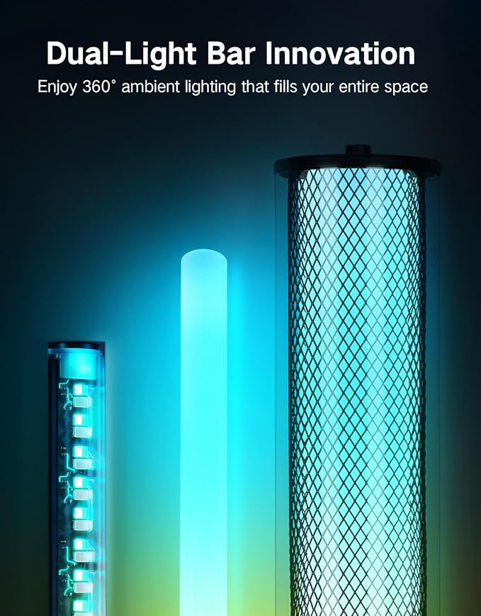 OUTON Bright Smart Floor Lamp with Remote, App & Touch Control, RGB Color Changing Standing Lamp, 2200K-6500K Dimmable, 3 Adjustable Heights, 32 Scenes for Living Room Bedroom Office,Black & Glass