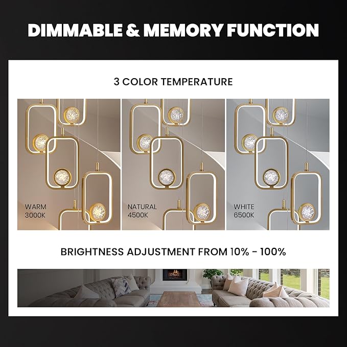Modern Staircase Chandelier Modern LED Chandelier Gold Entryway High Ceiling Light 10 Lights Gold Crystal Light Fixture for Staircase Foyer Entryway Living Room