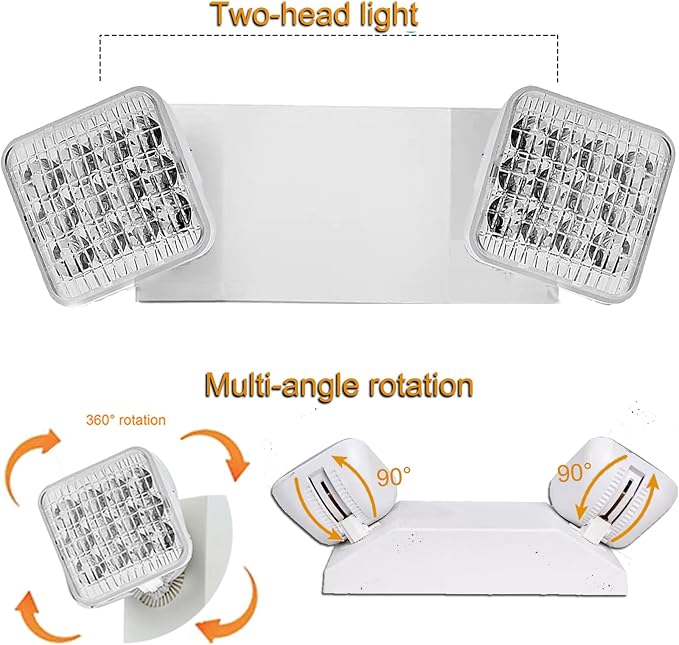 12 Pack Commercial LED Emergency Lights Fixture, Emergency Light with Battery Backup, Emergency Lights for Business Home power Failure, Two Adjustable Head Emergency Lighting, Hardwired 120-277V