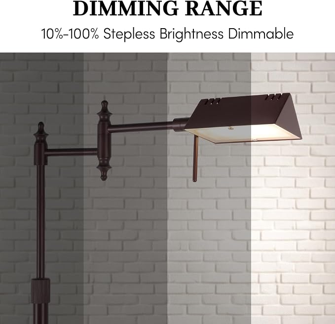 Bairth Oil-Rubbed Bronze Reading Floor Lamp,Dimmable Pharmacy Standing Lamp | 3 Color Temperature, Dimmable, 17W LED, Height Adjustable, 360°Swing Arm, for Living Room, Bedroom, Office, Craft & Sewing