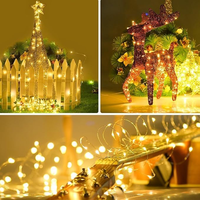 Twinkle Star 33ft 100LED Copper Wire String Lights, Warm White | 8 Modes, USB Powered, Remote Control, Fairy Lights, Wedding Party Home Christmas Decoration
