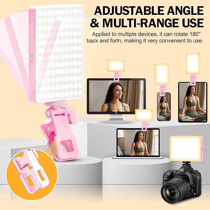 120 LED Selfie Light for iPhone, Portable Phone Light with Clip & Camera Tripod Adapter - 5000mAh Rechargeable, 3 Lighting Modes, CRI 97+ for Video Recording, TikTok, Tripod Mount Rings