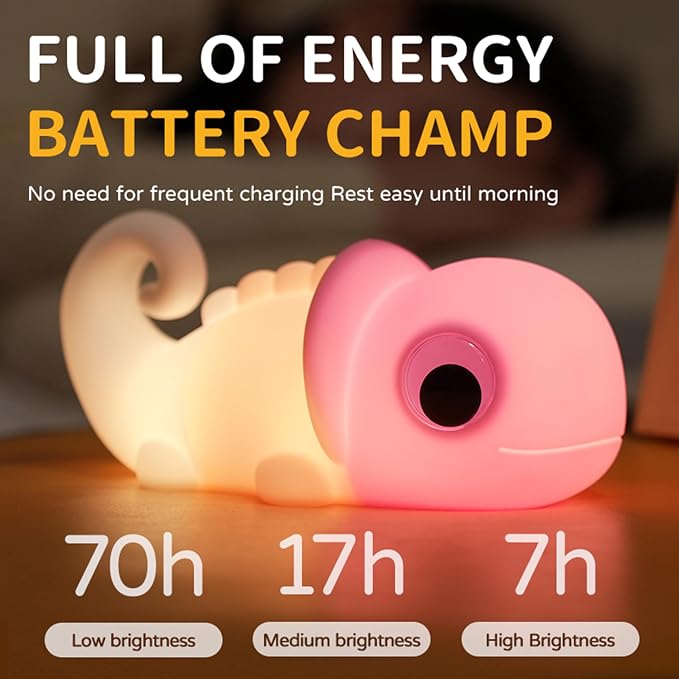 Night Light for Kids, Cute Soft Silicone Chameleon Lamp, Dimmable Timer Nursery Portable Kawaii Lamps, Bedside Lamp for Baby Toddler Adult(Chameleon - Purple)