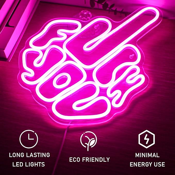 Letters Gesture Neon Signs for Wall Pink LED Neon Lights USB Neon Wall Light Neon Bar Light Up Sign for Bedroom Party Pub Game Zone Decoration