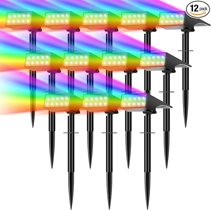 WENATY Solar Spot Lights Outdoor Waterproof, 12 Pack Solar Spotlights, RGB | IP65 Waterproof, Auto On/Off LED Powered Yard Garden Flood Solar Light for Outside Pathway Wall Tree Lawn Uplights Lights