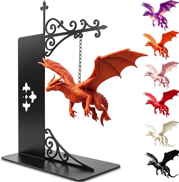 Magical Floating Dragon Bookshelf Lamp, Warm LED Dragon Night Light, Fantasy Gothic Bookend Decor, Reading Nook Ornament, Gift for Book Lovers & Fantasy Fans，Orange