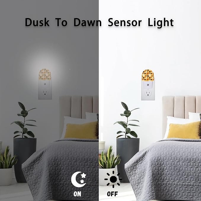 Halloween Ghost Skull Pumpkin Cat Night Lights Plug into Wall for Girls Boys Room,Night Light LED Lamp Dusk to Dawn Sensor Round Lamp for Bedroom Bathroom Hallway Home Wall Decor